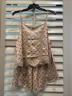 Free People Cream Floral Lace-Trim Pajama Cami & Shorts Set